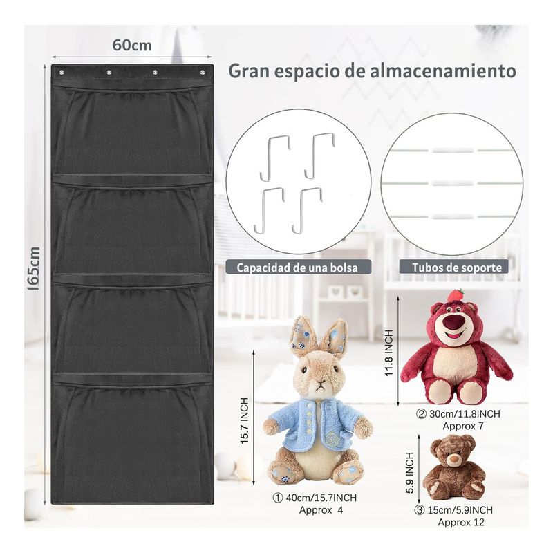 GENERICO - Organizador De Juguetes Para Colgar Sobre La Puerta 165x60cm-Negro