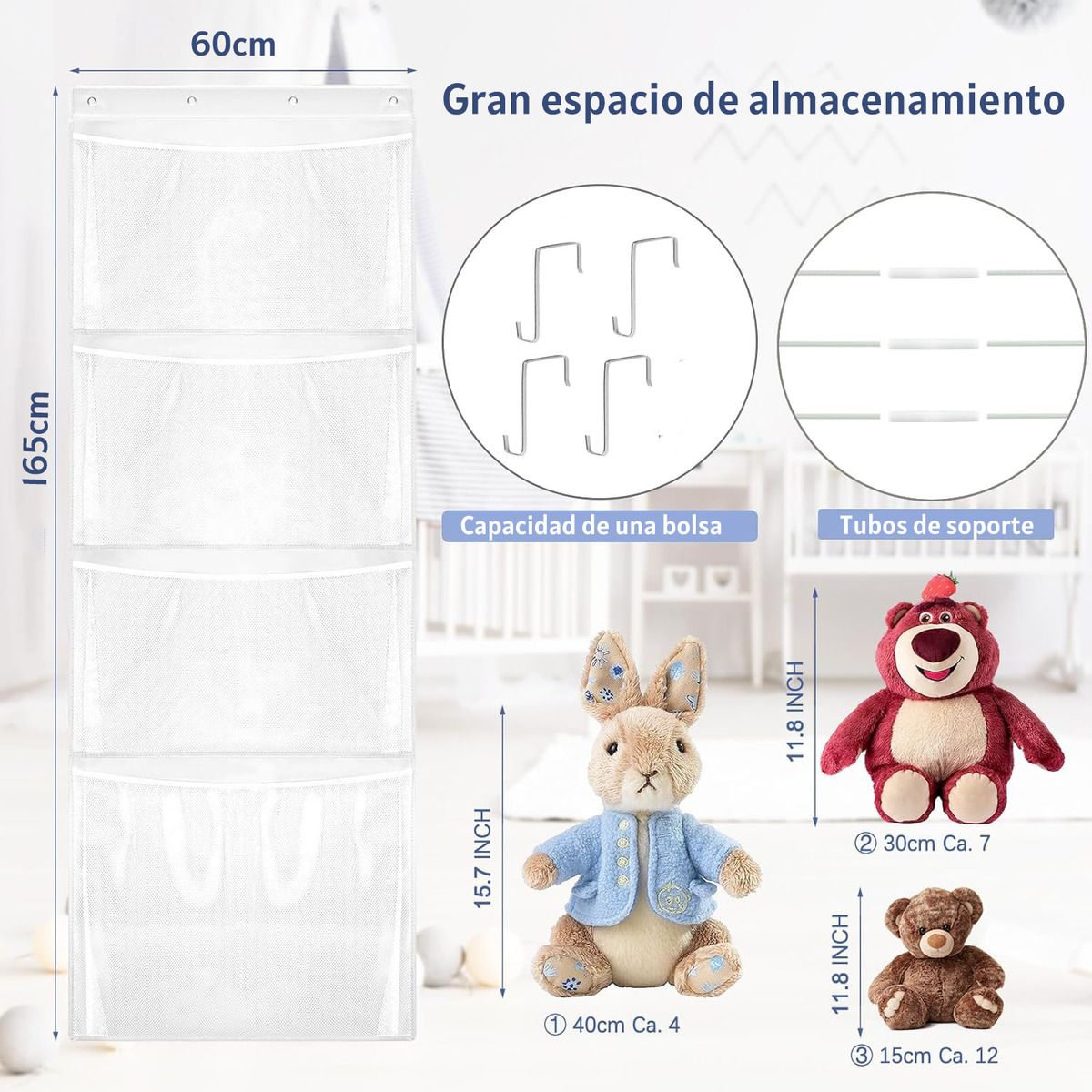 GENERICO - Organizador De Juguetes Para Colgar Sobre La Puerta 165x60cm-Blanco