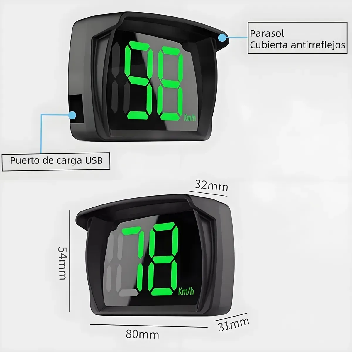 KUANGYE - Medidor Velocidad Velocímetro Digital Usb Kmh Mide Por Gps