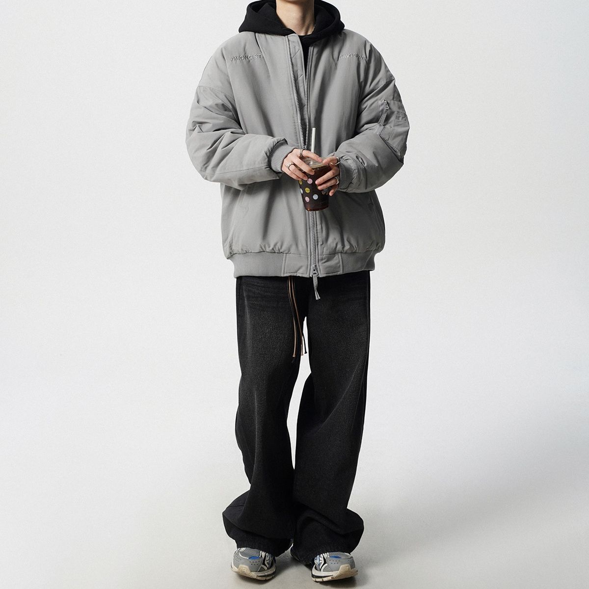 TIOZONEY - Chaqueta bomber para hombre-Gris