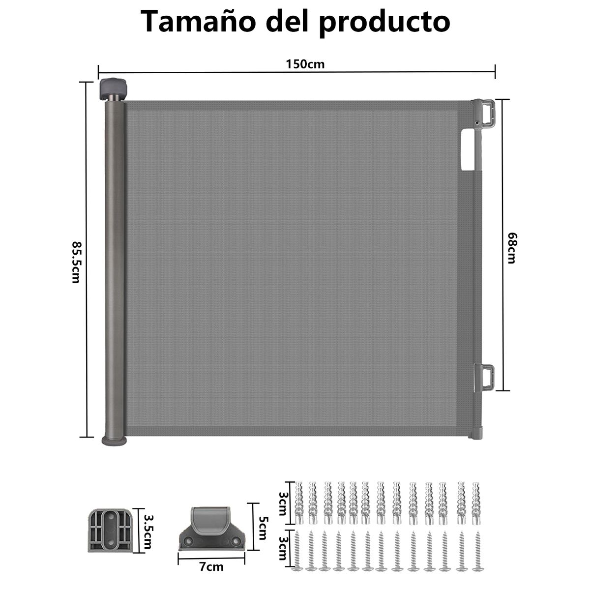 DEKANO - Reja Seguridad Escalera Puerta Ajustable Para Bebe Mascotas 150CM 86CM Gris