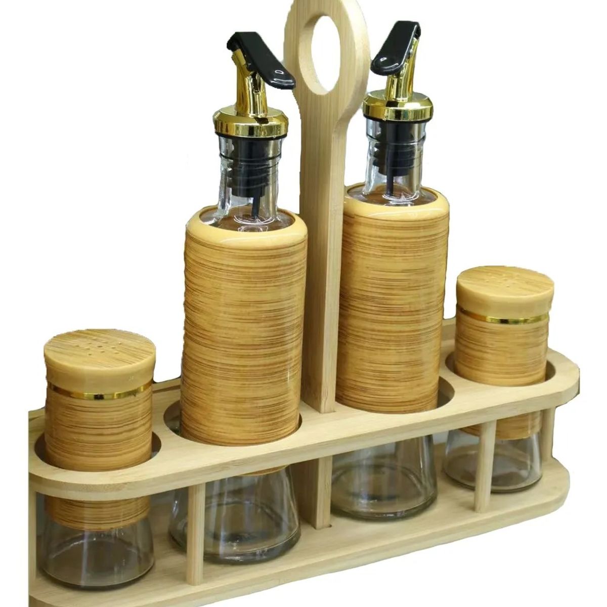 Especiero Condimentos De Madera 4 Frascos Cocina Organizador Madera, marca EVERSO - Foto Principal