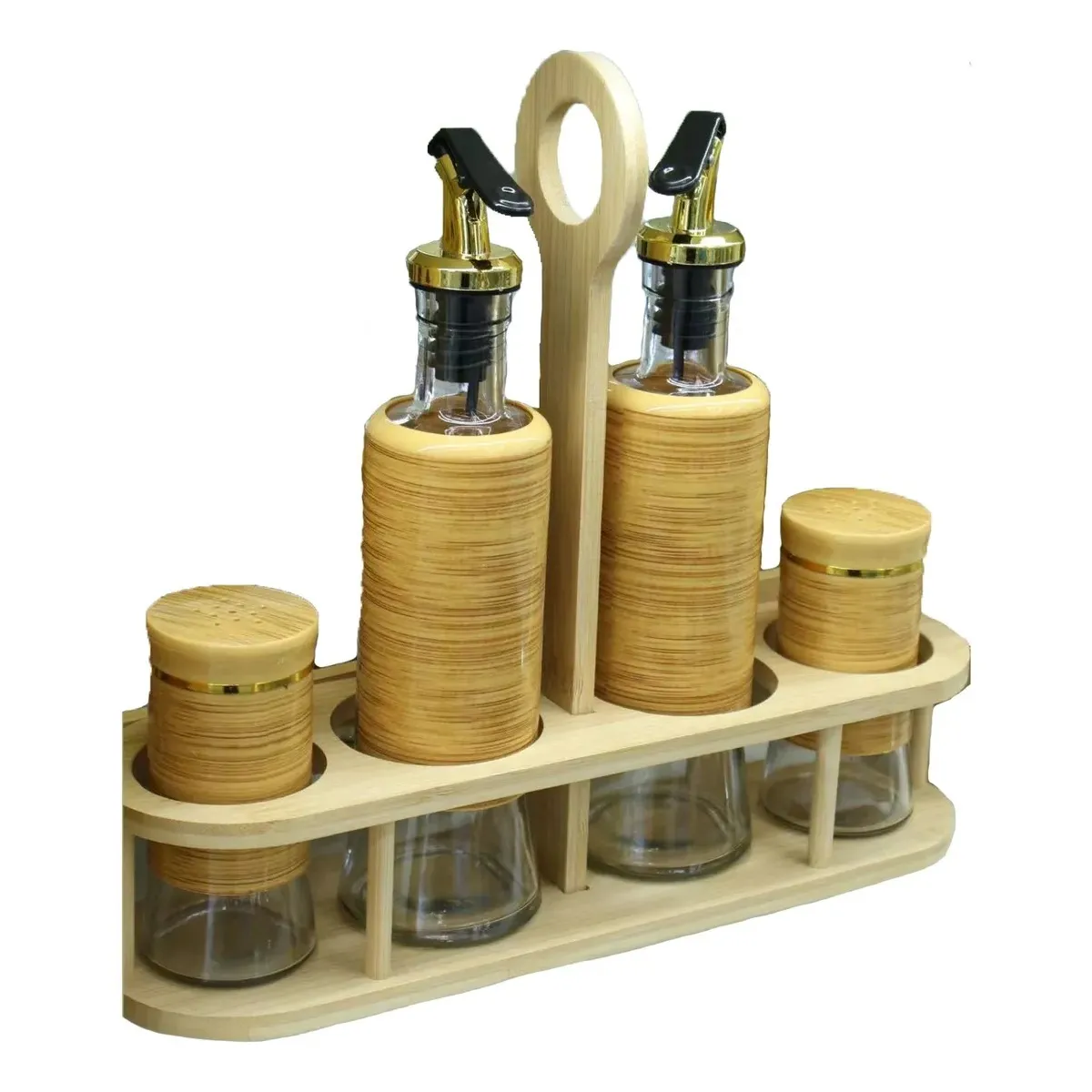Especiero Condimentos De Madera 4 Frascos Cocina Organizador Madera, marca EVERSO - Foto Principal