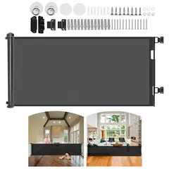 DEKANO - Reja Seguridad Escalera Puerta Ajustable Para Bebe Mascotas 300CM 84CM Negro