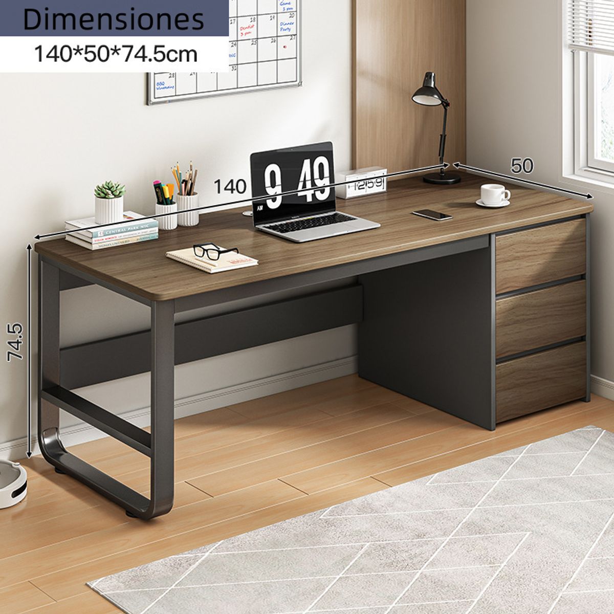 YOMYM - Mesa de Multifuncional y escritorio de oficina con 3cajones140x50x745