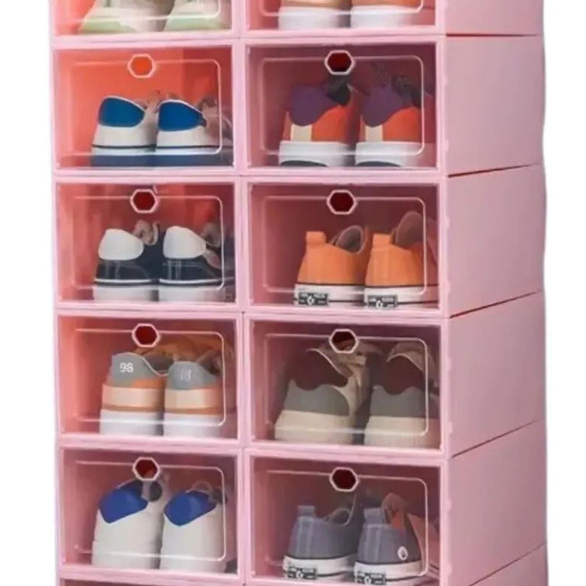 LOOK SHOP - Pack 3 Cajas Organizadora De Zapatos, Armable. Plástico Rosa 077