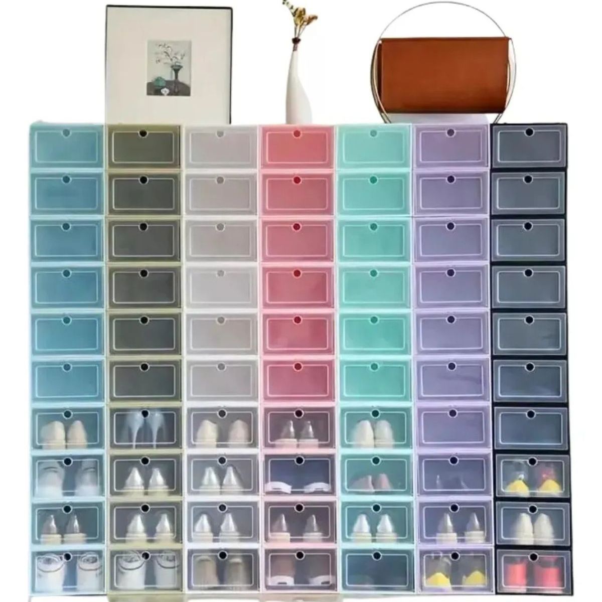 LOOK SHOP - Pack 3 Cajas Organizadora De Zapatos, Armable. Plástico Rosa 077