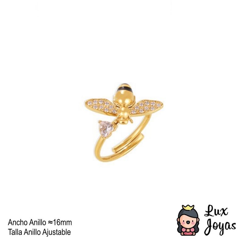 LUX JOYAS - Anillo Baño Oro Amarillo 18k Abeja Brillitos