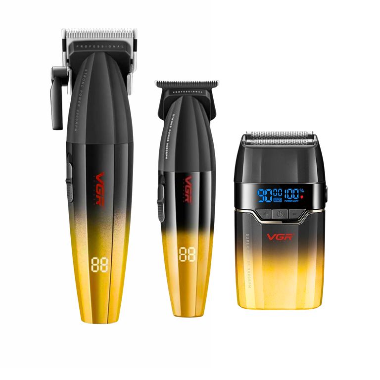 Barber Combo Cortapelo V003 + Patillera V906 + Shaver V308 Gold