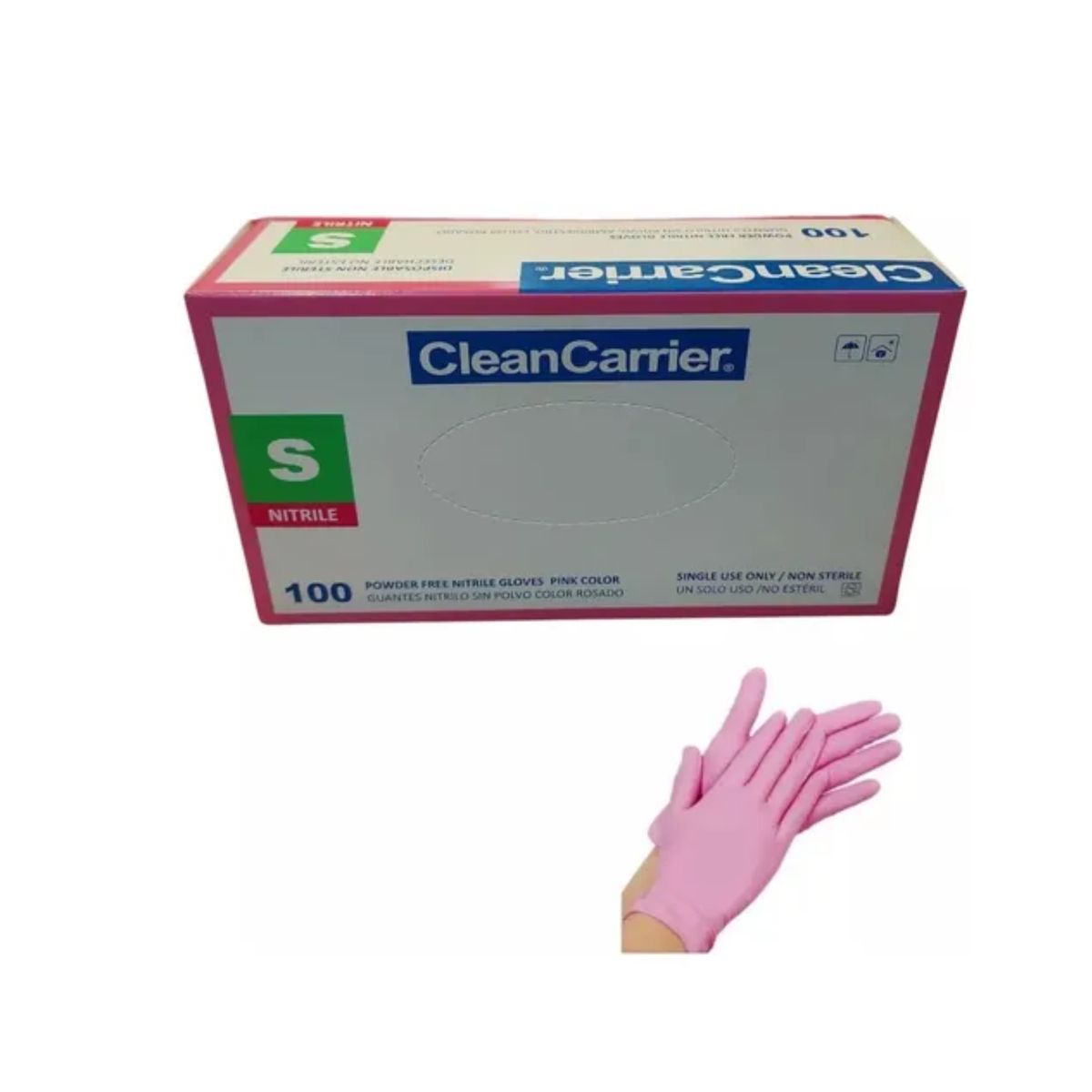 CLEANCARRIER - Guante Rosado Nitrilo Talla S Clean Carrier Pack X 500 Unds