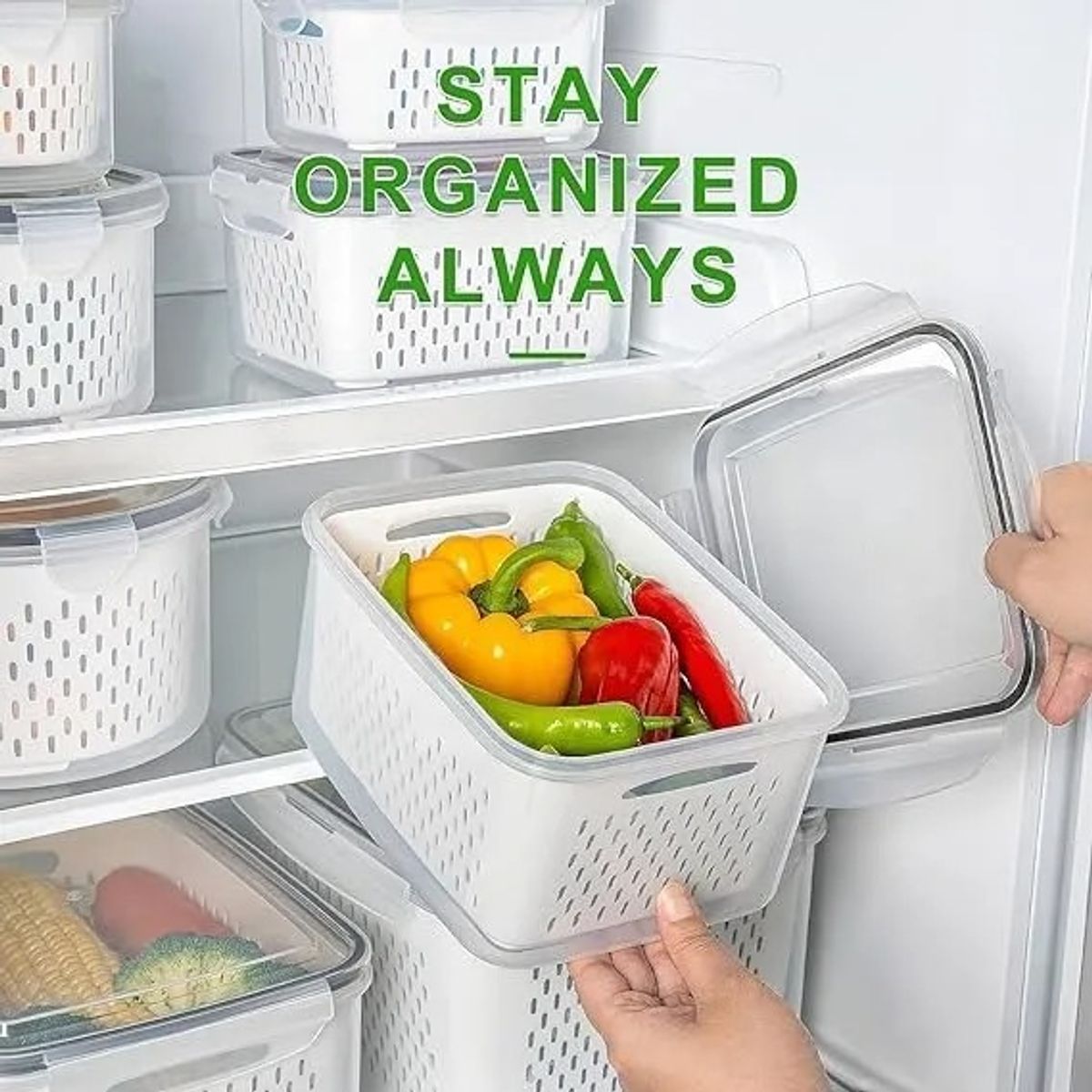 EVERSO - Organizador Refrigerador Cocina Set 5 Contenedores Con Tapa