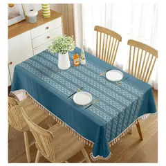 ALMA & DECO - Mantel Antimanchas Mod. Vintage Blue Flecos Bohemios 140 X 220 Cm Rect