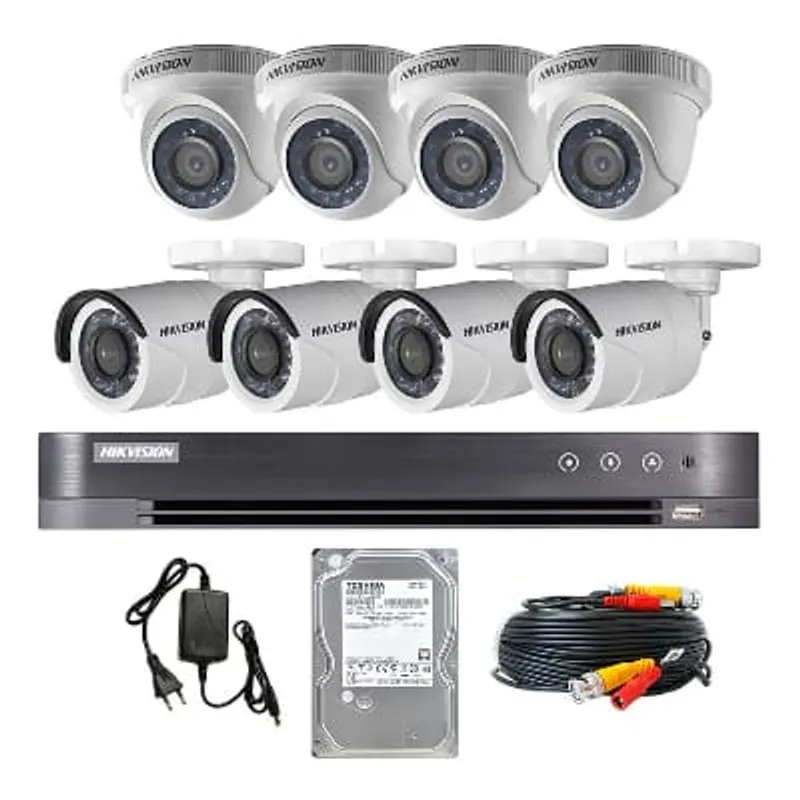 HIKVISION - Kit 8 cámaras de seguridad Hikvision Interior-Exterior 8ch Full hd 1080p