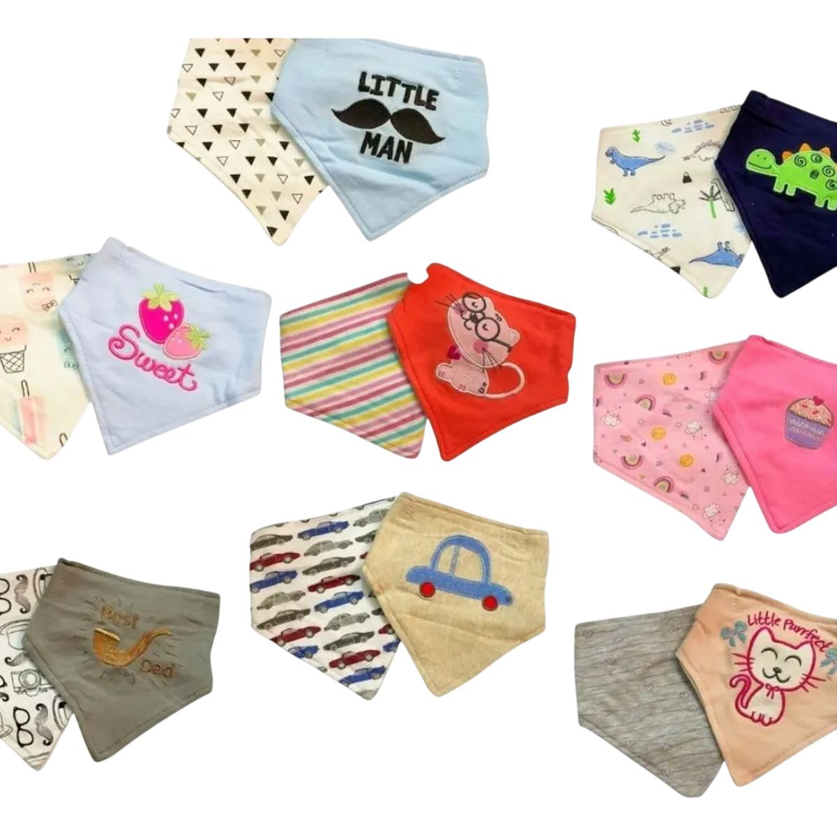 GENERICO - Pack 6 Baberos Bandanas Bebe Doble Capa De Algodón Y Bordada
