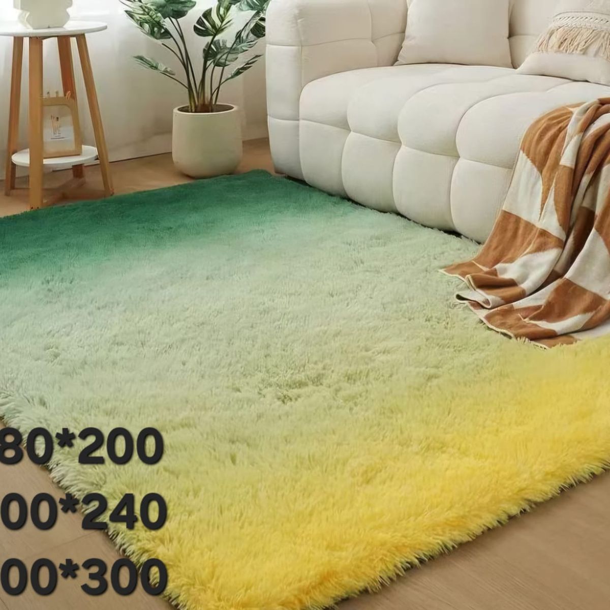 GENERICO - Alfombra peluda tipo Shaggy 180cm x 200cm Verde y Amarillo Degrade