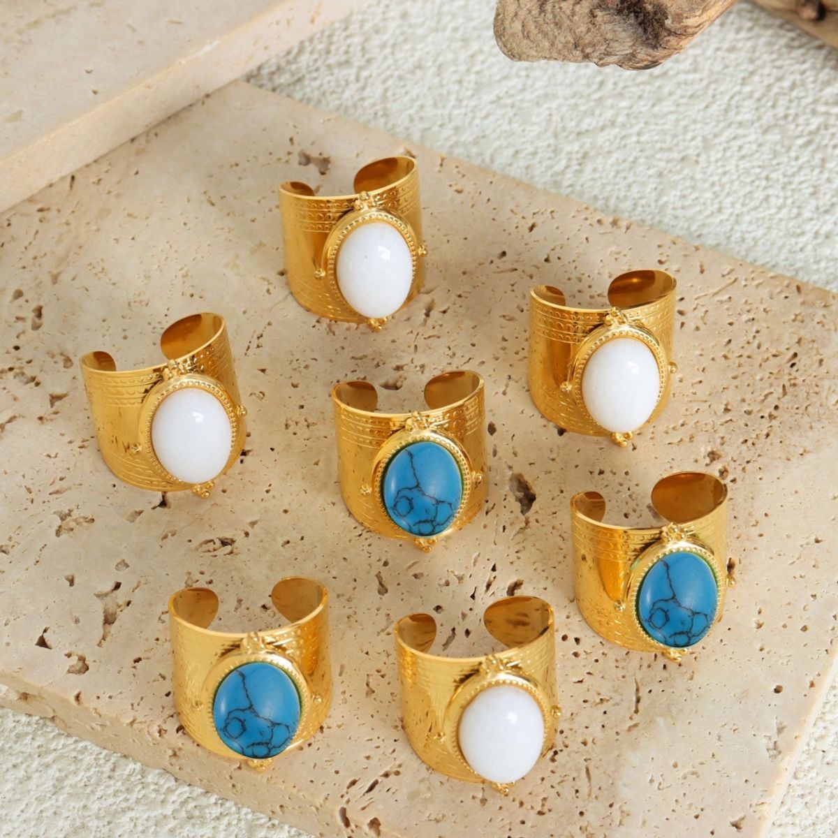 LUX JOYAS - Anillo Baño Oro Amarillo 18k Piedra Natural Turquesa