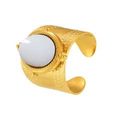LUX JOYAS - Anillo Baño Oro Amarillo 18k Piedra Natural Turquesa Blanco