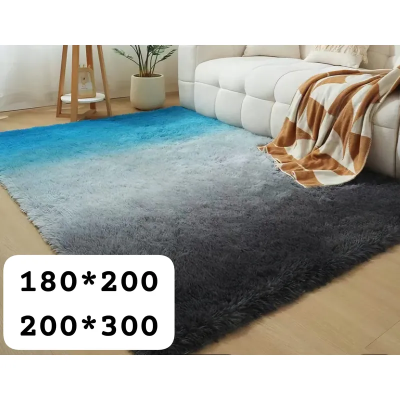 GENERICO - Alfombra peluda tipo Shaggy 180cm x 200cm Negro y Celeste Degrade