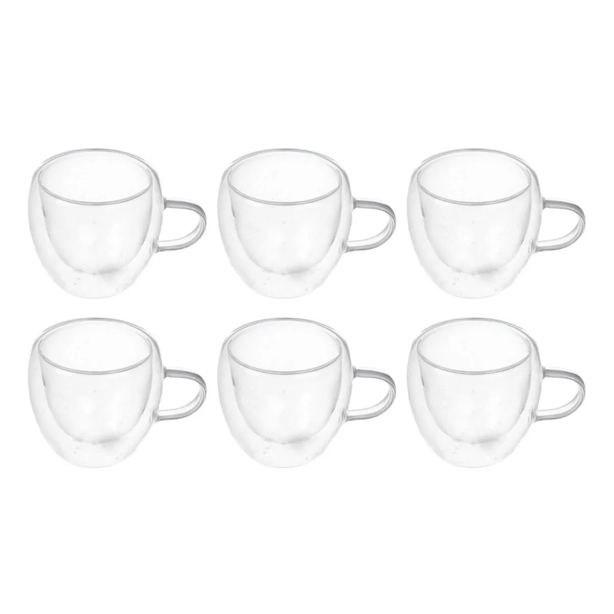 GENERICO - Pack de 6 Tazas de Vidrio Doble Pared con Asa 80ml