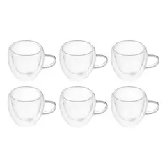 GENERICO - Pack de 6 Tazas de Vidrio Doble Pared con Asa 80ml