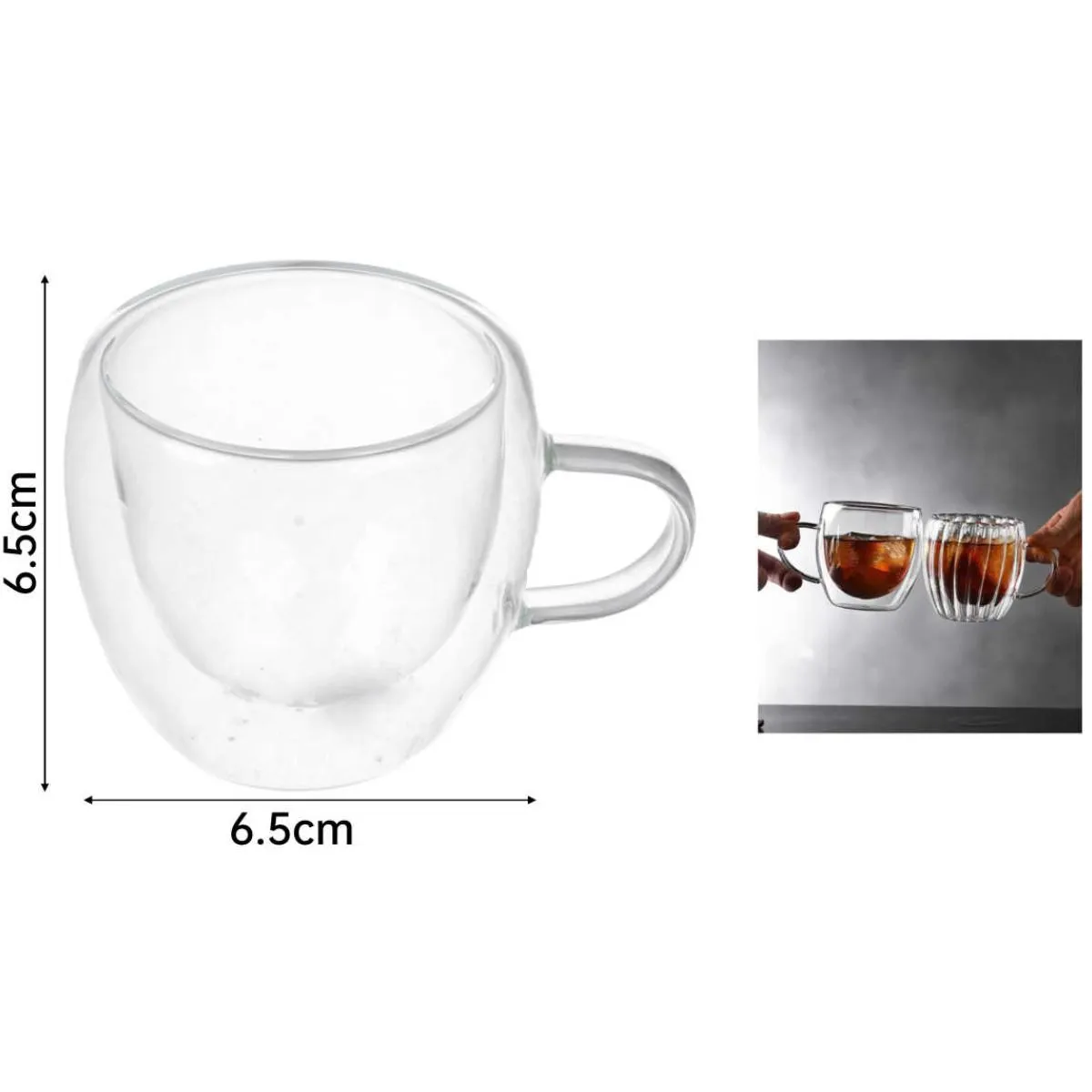 GENERICO - Pack de 6 Tazas de Vidrio Doble Pared con Asa 80ml
