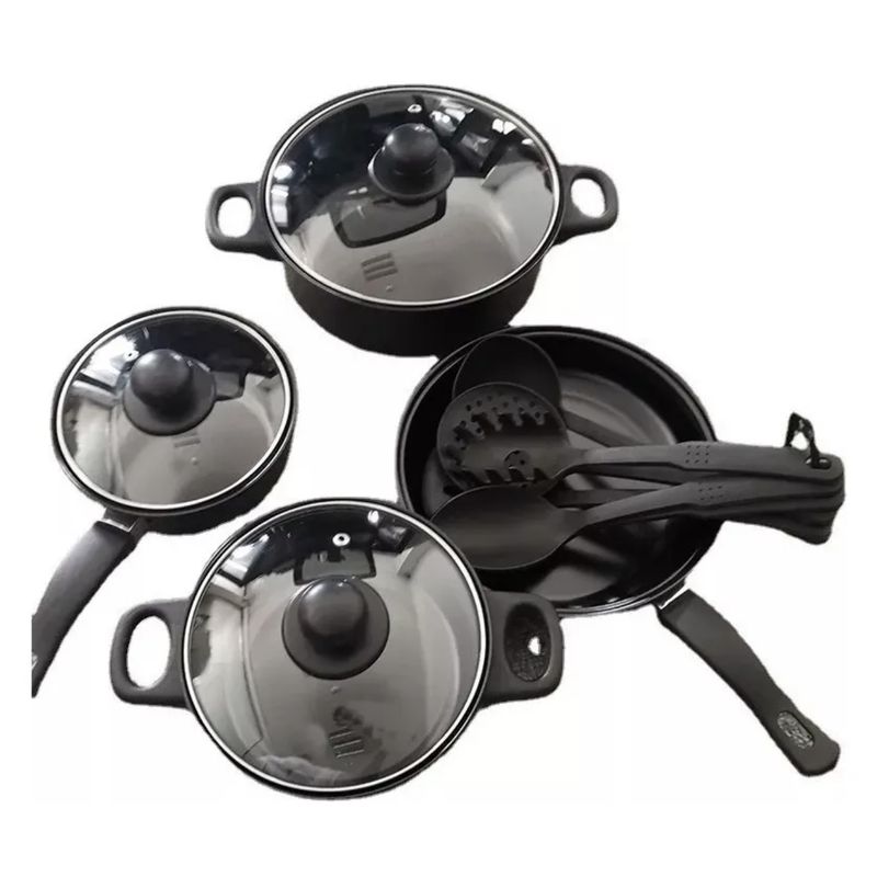 GENERICO - Juego De Ollas Negras Mas Utensilios 13 Pcs Bateria