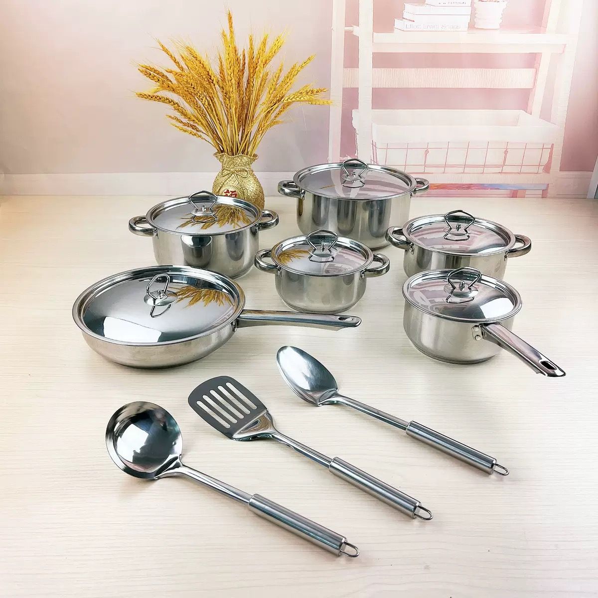 MOMO - Bateria Cocina Cacerolas 15 Piezas Juego De Ollas Acero Inoxidable