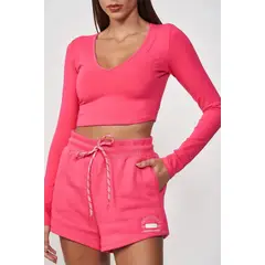 COLCCI - Blusa Femenina Slim con Cuello en V Rosa Pink Sport
