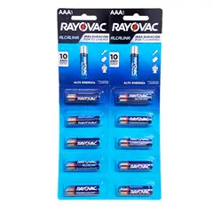 RAYOVAC - Pack 10 Pilas AAA Alcalinas 1.5V Tira Prepicada
