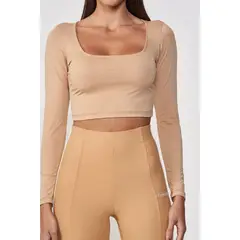 COLCCI - Blusa Femenina Slim de Manga Larga Beige Sport