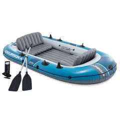 INTEX - Bote Inflable Excursion 4 Set Capacidad 500 Kg + Remos + Inflador