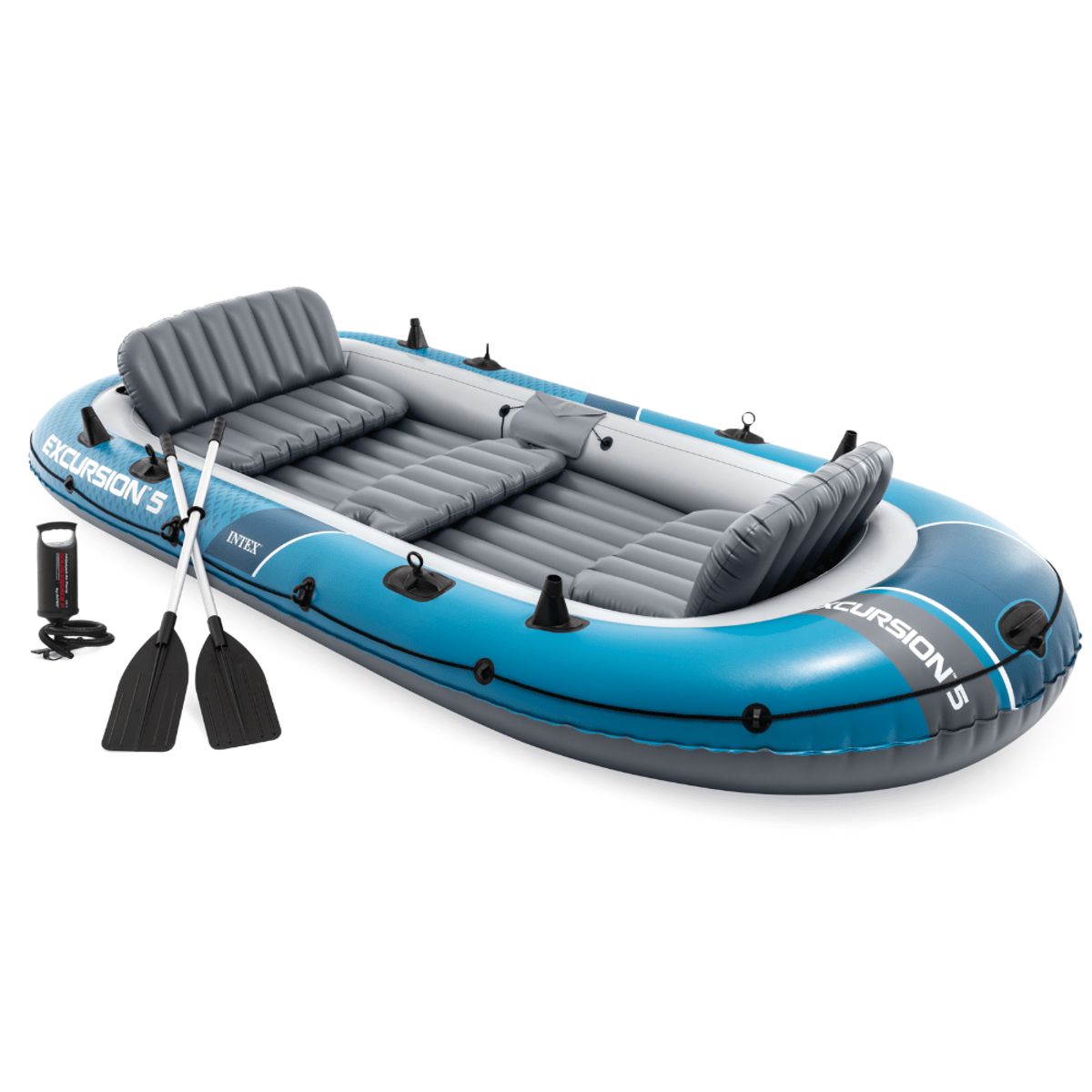 INTEX - Bote Inflable Intex Excursion 5 Set Capacidad 600 Kg + Remos + Inflador