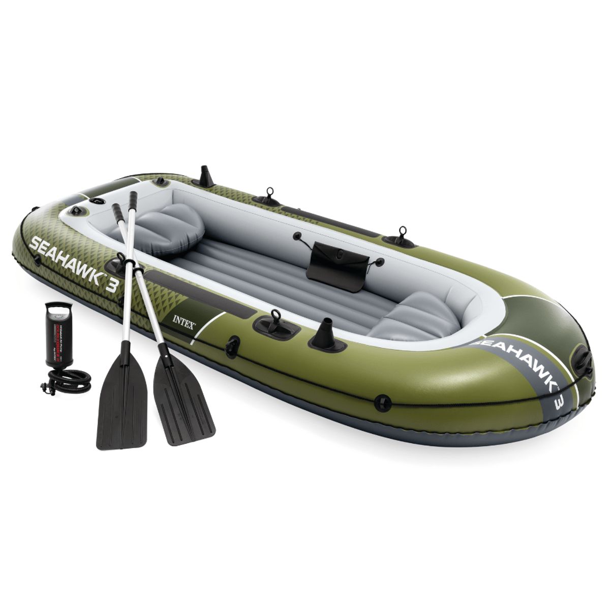 INTEX - Bote Inflable Intex Seahawk 3 Set Capacidad 360 Kg + Remos + Inflador