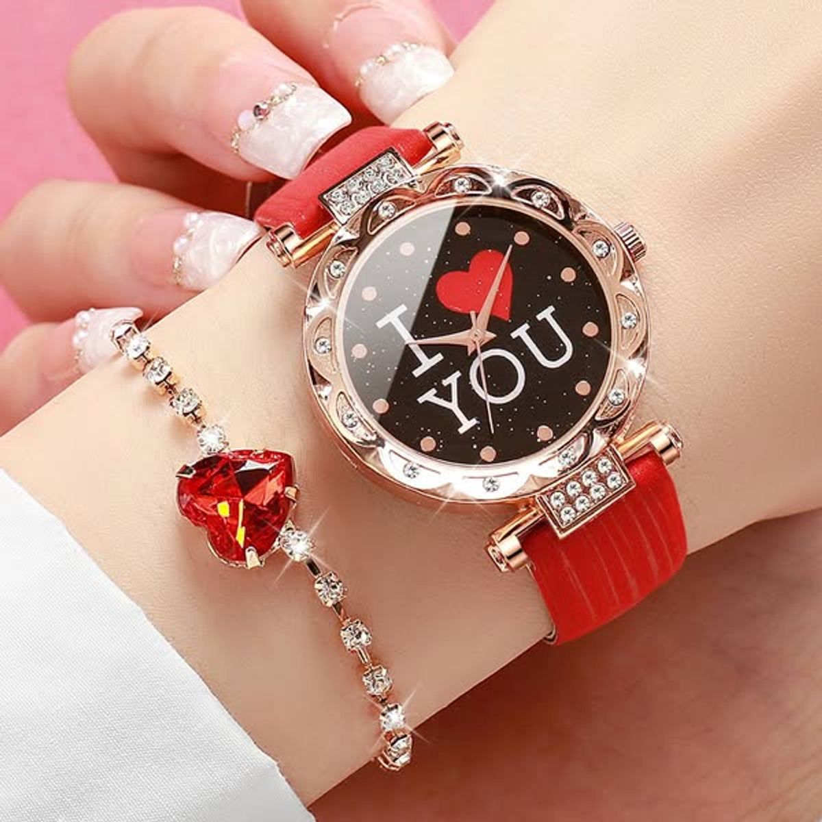 GENERICO - Set caja linda reloj con pulsera 2 piezas de acero inoxidable mujer