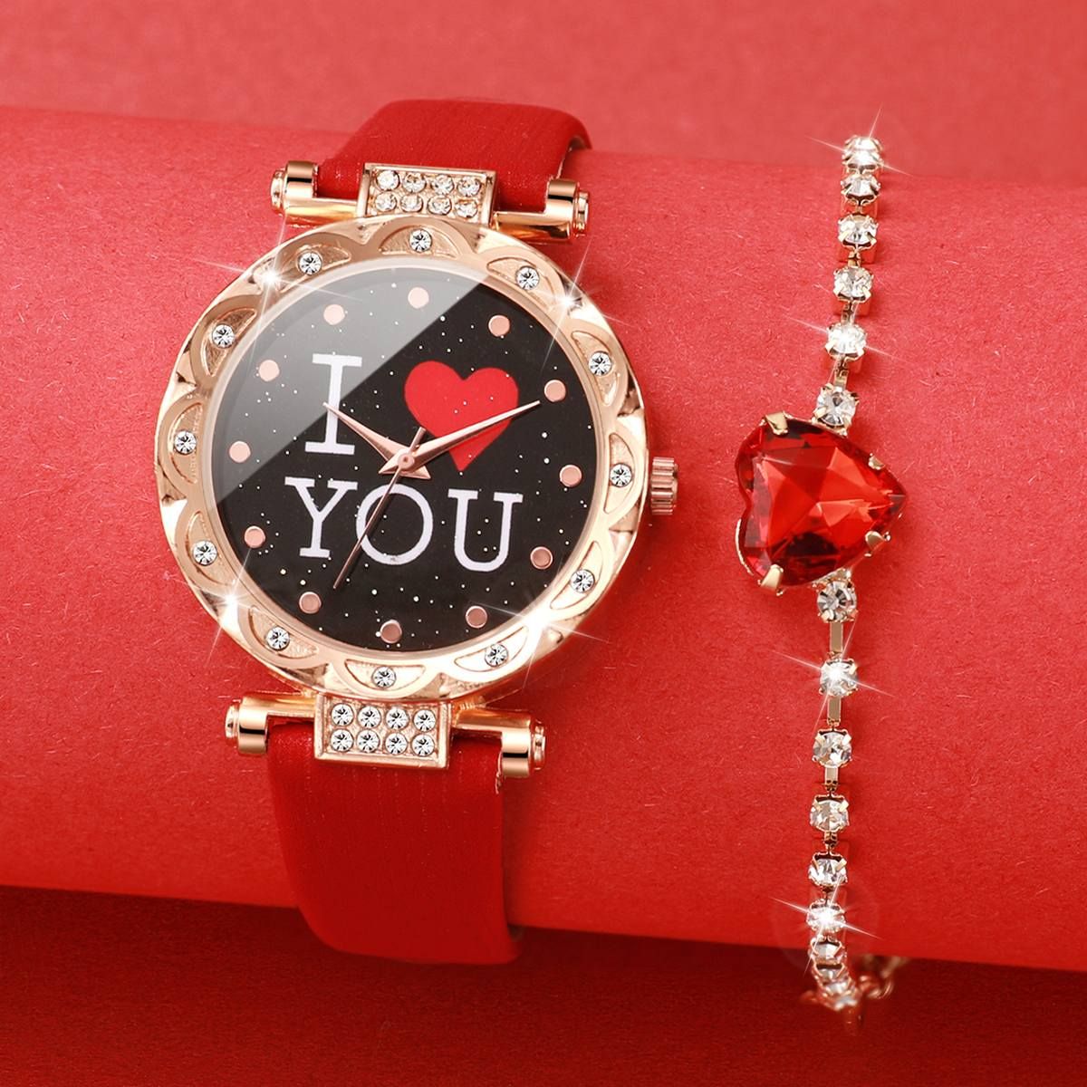 GENERICO - Set caja linda reloj con pulsera 2 piezas de acero inoxidable mujer