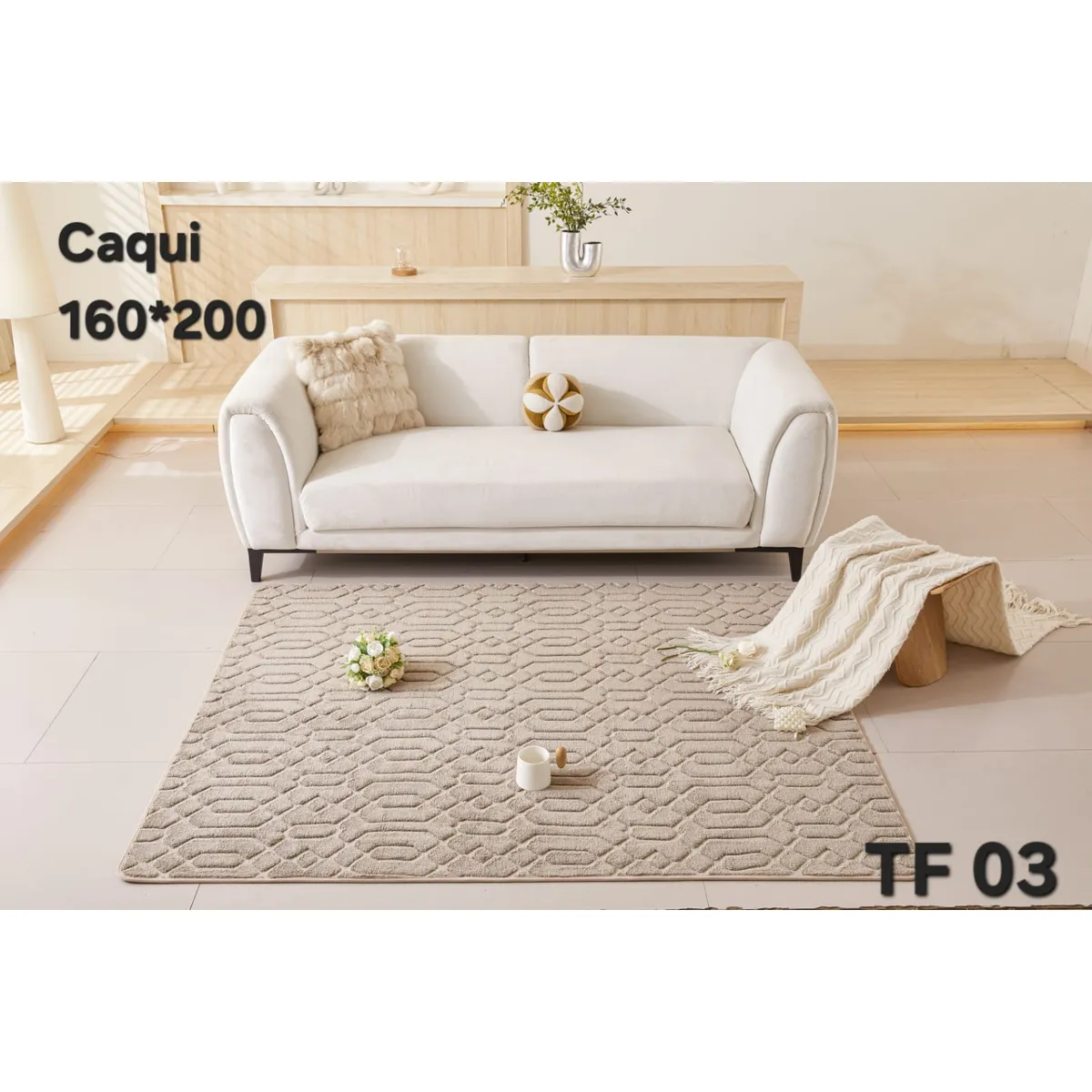 GENERICO - Alfombra Decorativa - Tapete Tejido Jacquard 160x200cm Beige 03