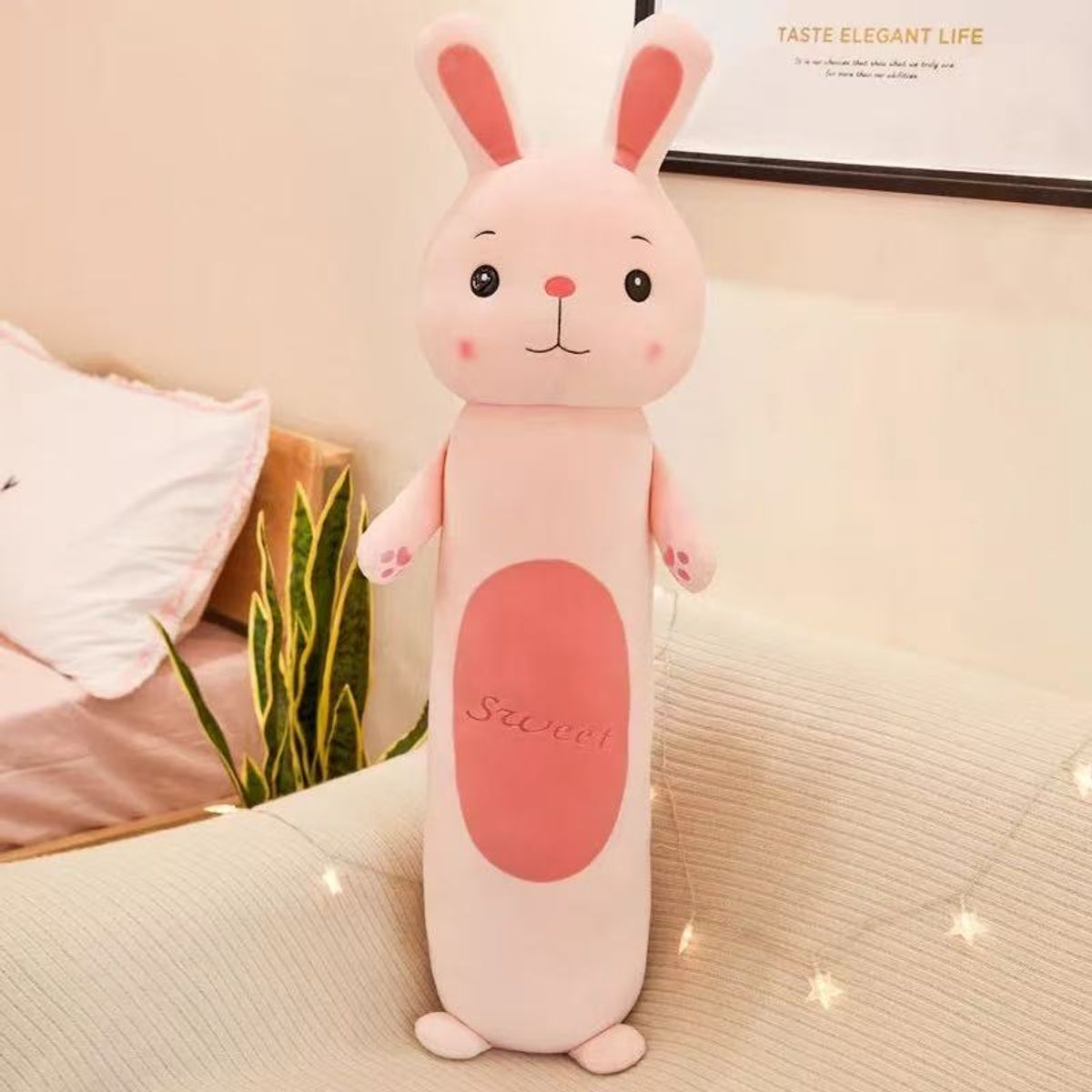 GENERICO - COJIN Almohada cilíndrica CONEJITO ROSA TIPO peluche TF