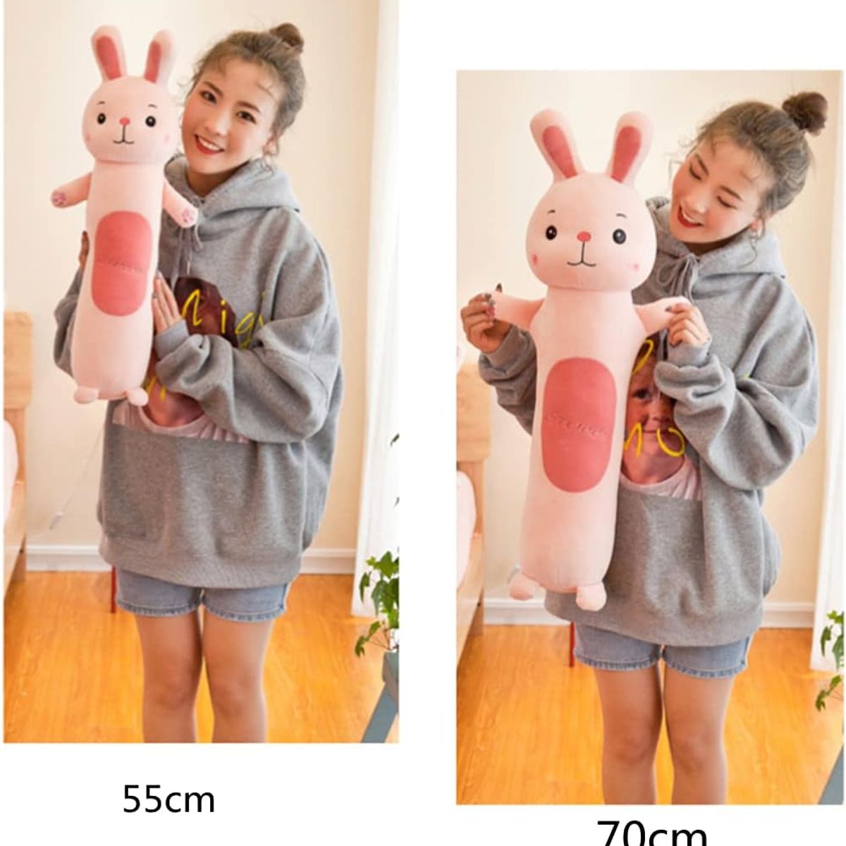 GENERICO - COJIN Almohada cilíndrica CONEJITO ROSA TIPO peluche TF