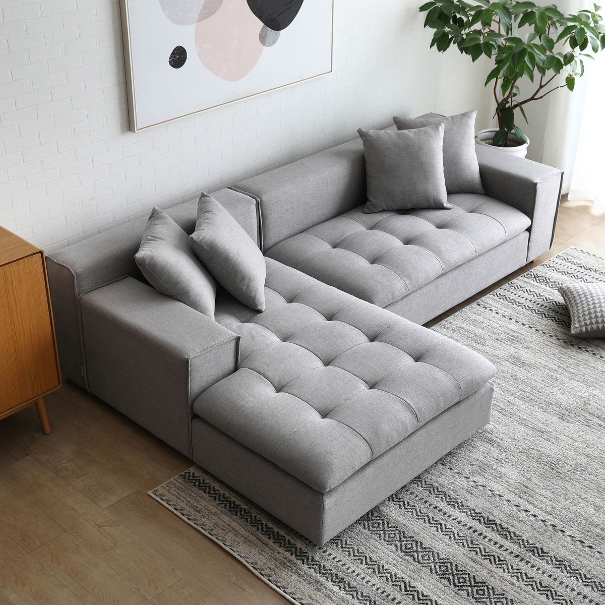 EPICADECO - SECCIONAL 3 CUERPOS FORMA IZQUIERDO TELA GRIS ACERO  EPICADECO