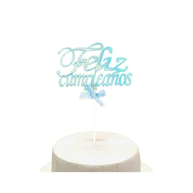GENERICO - Deco Torta Acrilico Feliz Cumpleaños Celeste Glow 1 Unidad