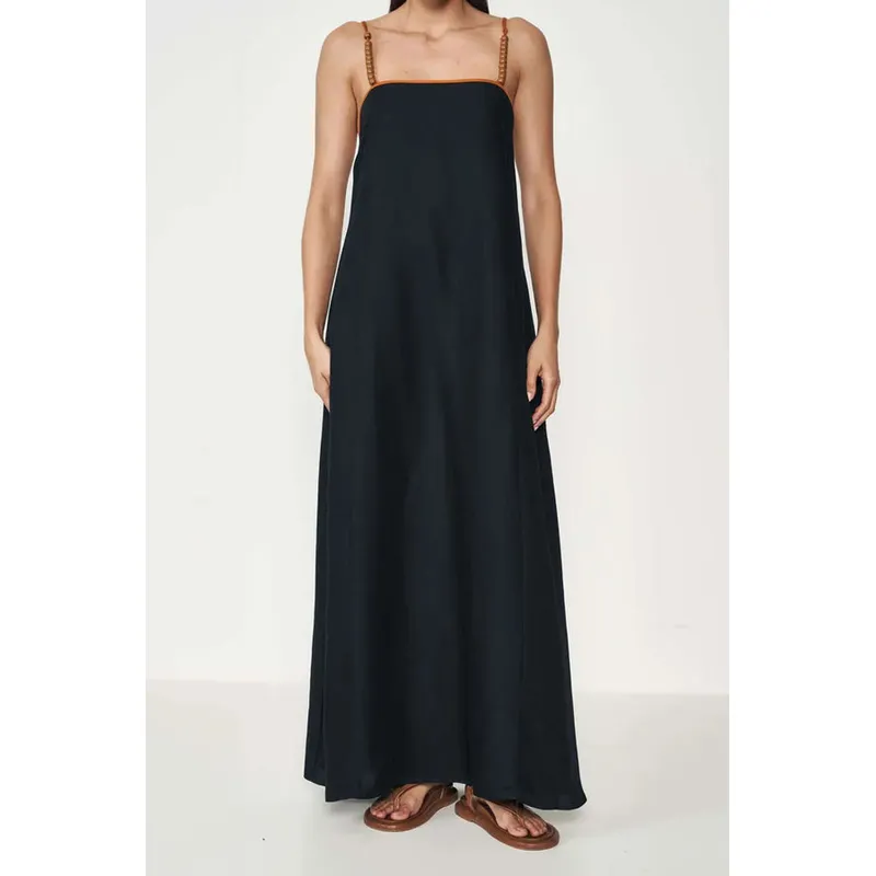 COLCCI - Vestido Largo de Lino con Tirantes Elaborados