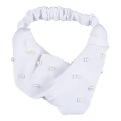 BIJOUTERIA LB20 SPA - Cintillo De Tela Entrelazado Con Aplicaciones - Blanco
