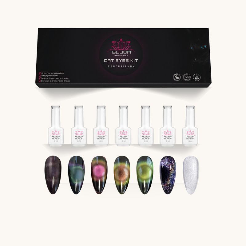 BLUUM - Kit 7 Esmaltes Magnéticos Ojos De Gato Bluum 15ml + Imán
