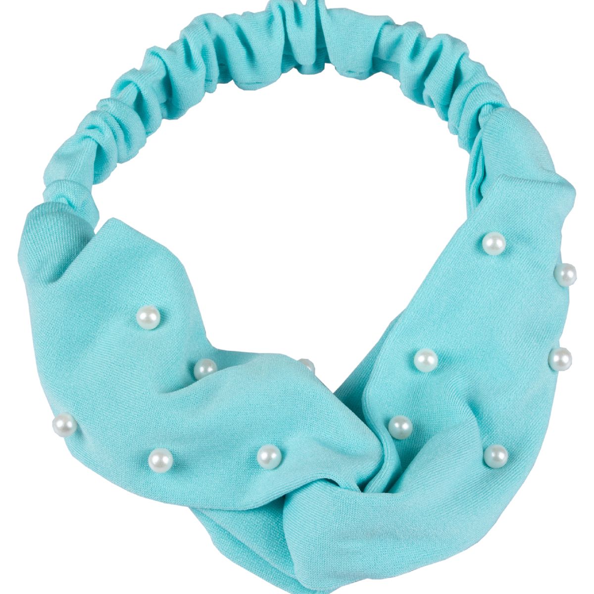 BIJOUTERIA LB20 SPA - Cintillo De Tela Entrelazado Con Aplicaciones - Celeste