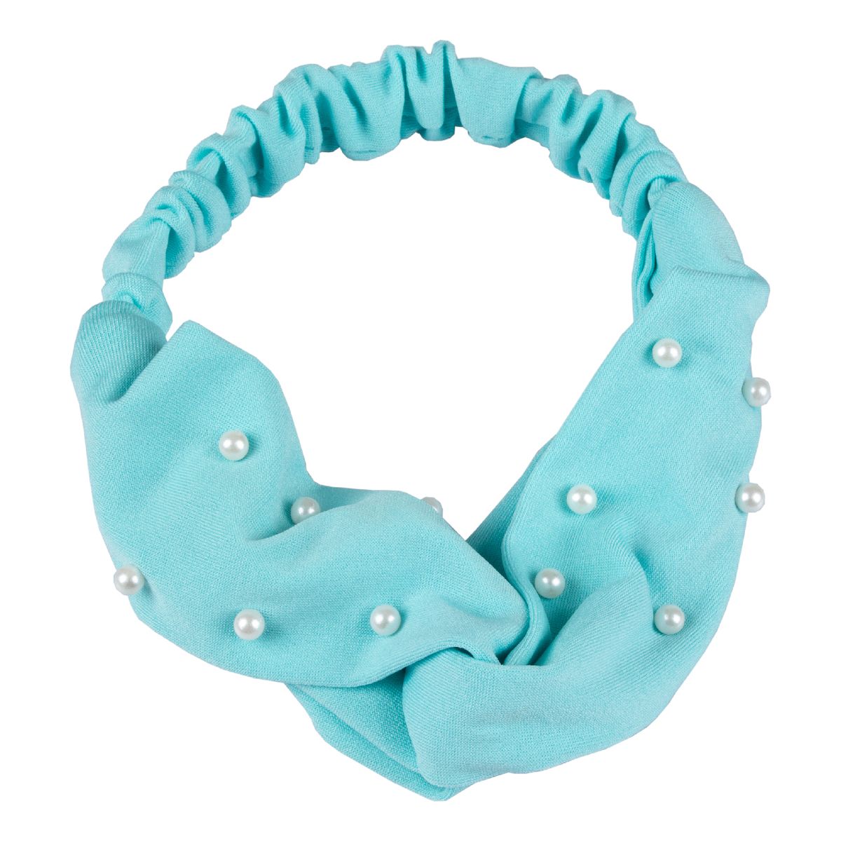 BIJOUTERIA LB20 SPA - Cintillo De Tela Entrelazado Con Aplicaciones - Celeste