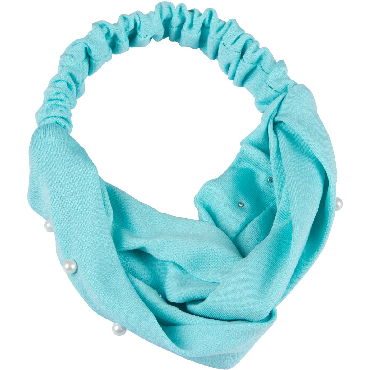 BIJOUTERIA LB20 SPA - Cintillo De Tela Entrelazado Con Aplicaciones - Celeste