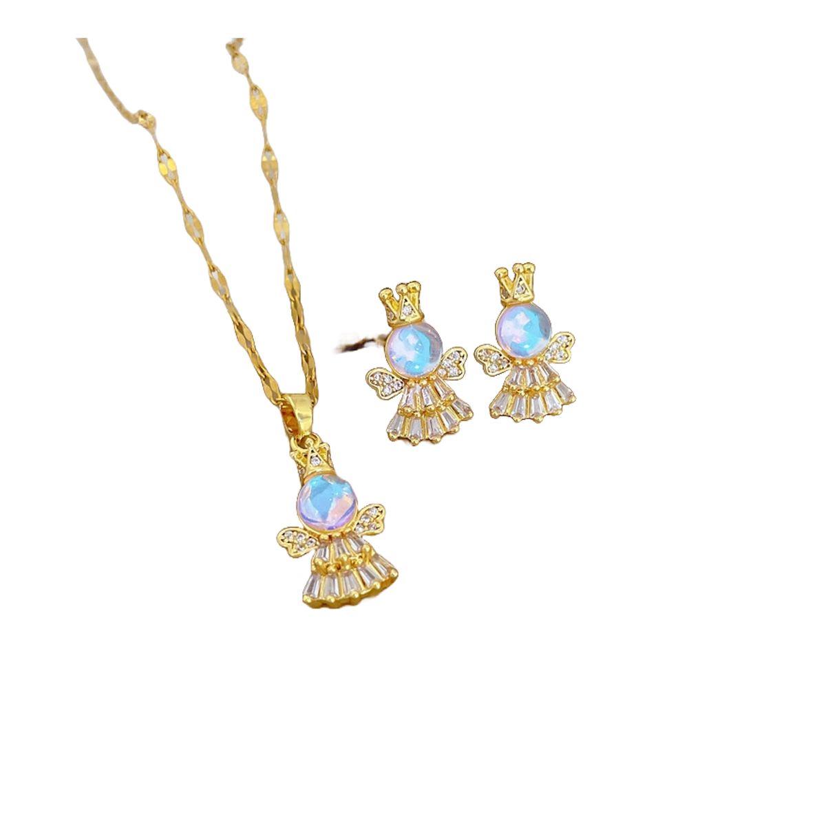 ZG JOYAS - Set Collar Aros Angel Guardián Galvanizado En Oro 14k