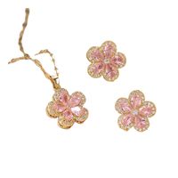 Set Collar Aros Flor Sakura Cerezo Galvanizado En Oro 14k