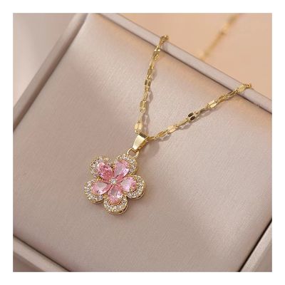 Imagen 2 del producto Set Collar Aros Flor Sakura Cerezo Galvanizado En Oro 14k