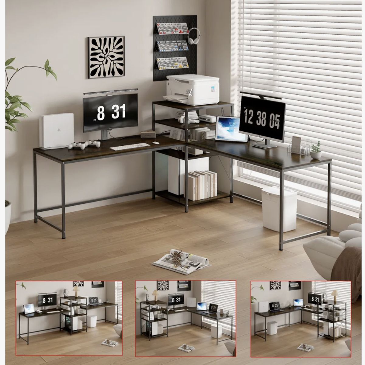 HOMER DESIGN - Escritorio 3 En 1 Convertible Multifuncional Con Estantería